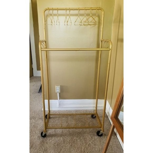 Double Rod Clothes Garment Rack Heavy Duty Clothing Rolling Rack on Wheels